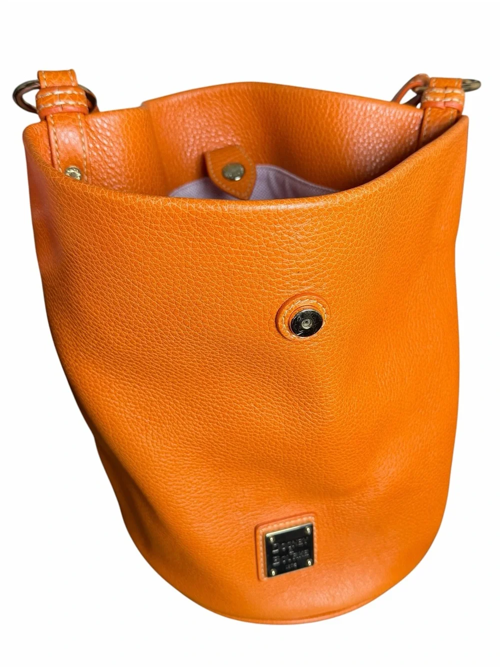 Dooney & Bourke Orange Pebbled Leather Bucket Hobo Shoulder Bag Y2K Pink Lining